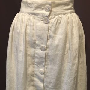 Zara White Button Front Cotton Linen Look Skirt